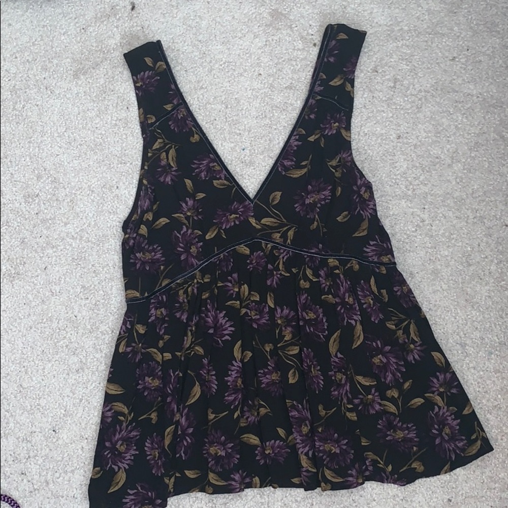 American Eagle pleated purple floral tank top